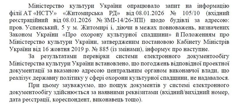 Мінкультури не погоджувало роботи з історичною будівлею колишнього медвитверезника в Житомирі