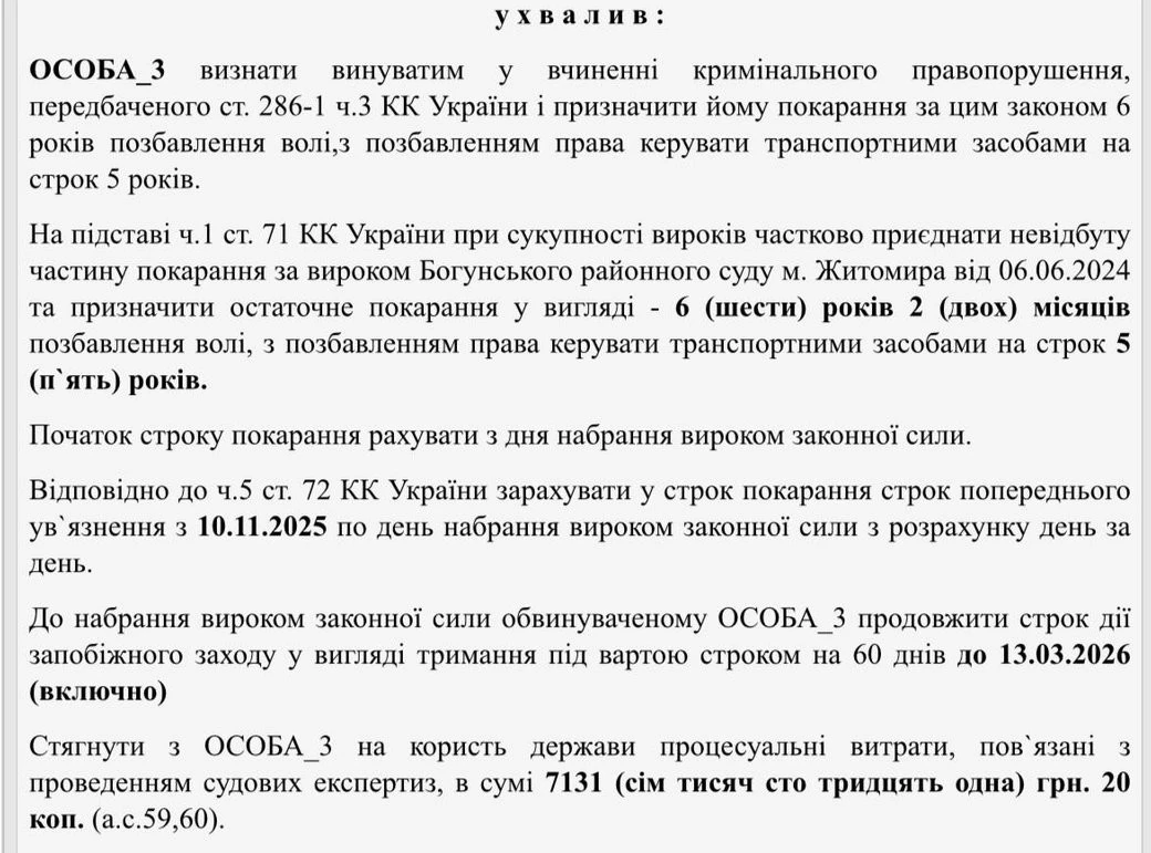 Алкоголь за кермом і смерть підлітка – суд у Житомирі виніс вирок викладачу ліцею